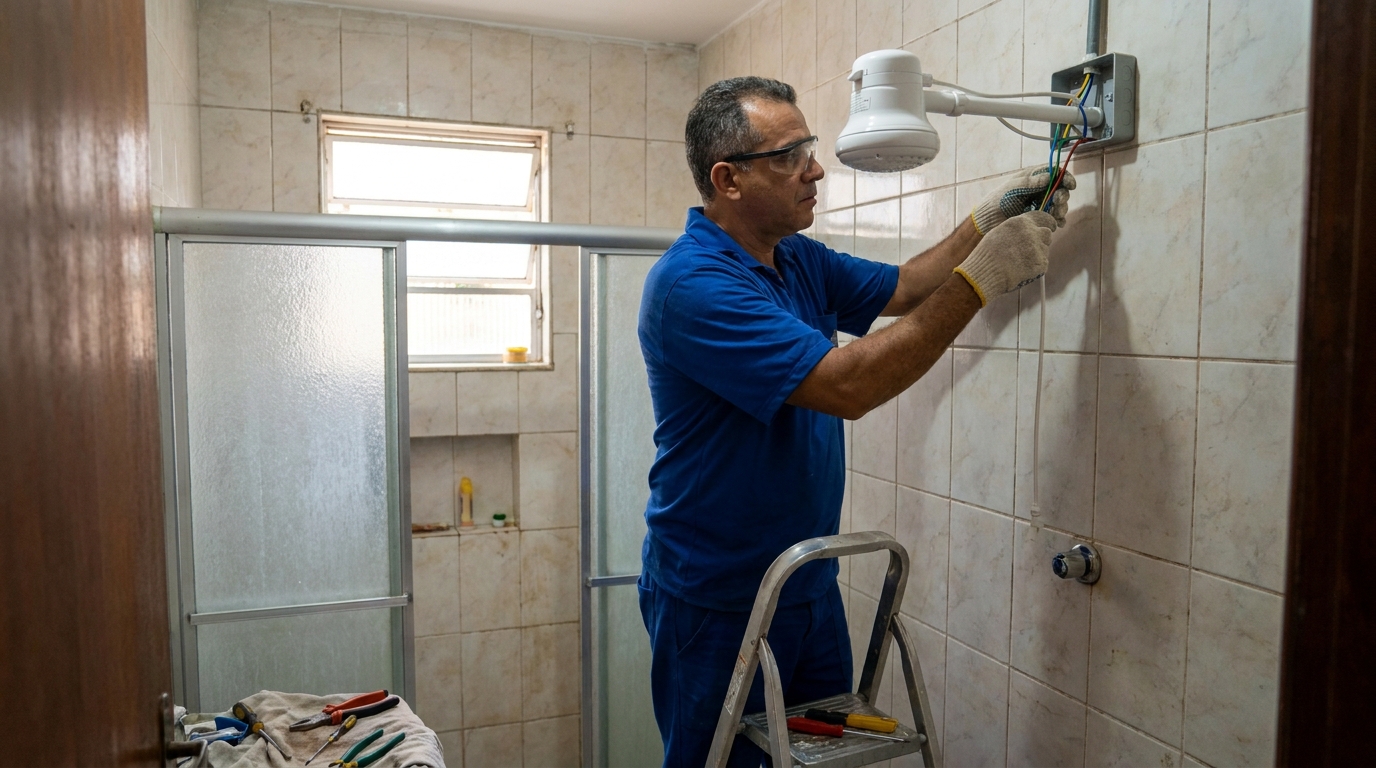 Substituição de Chuveiro Antigo em Marília‑SP